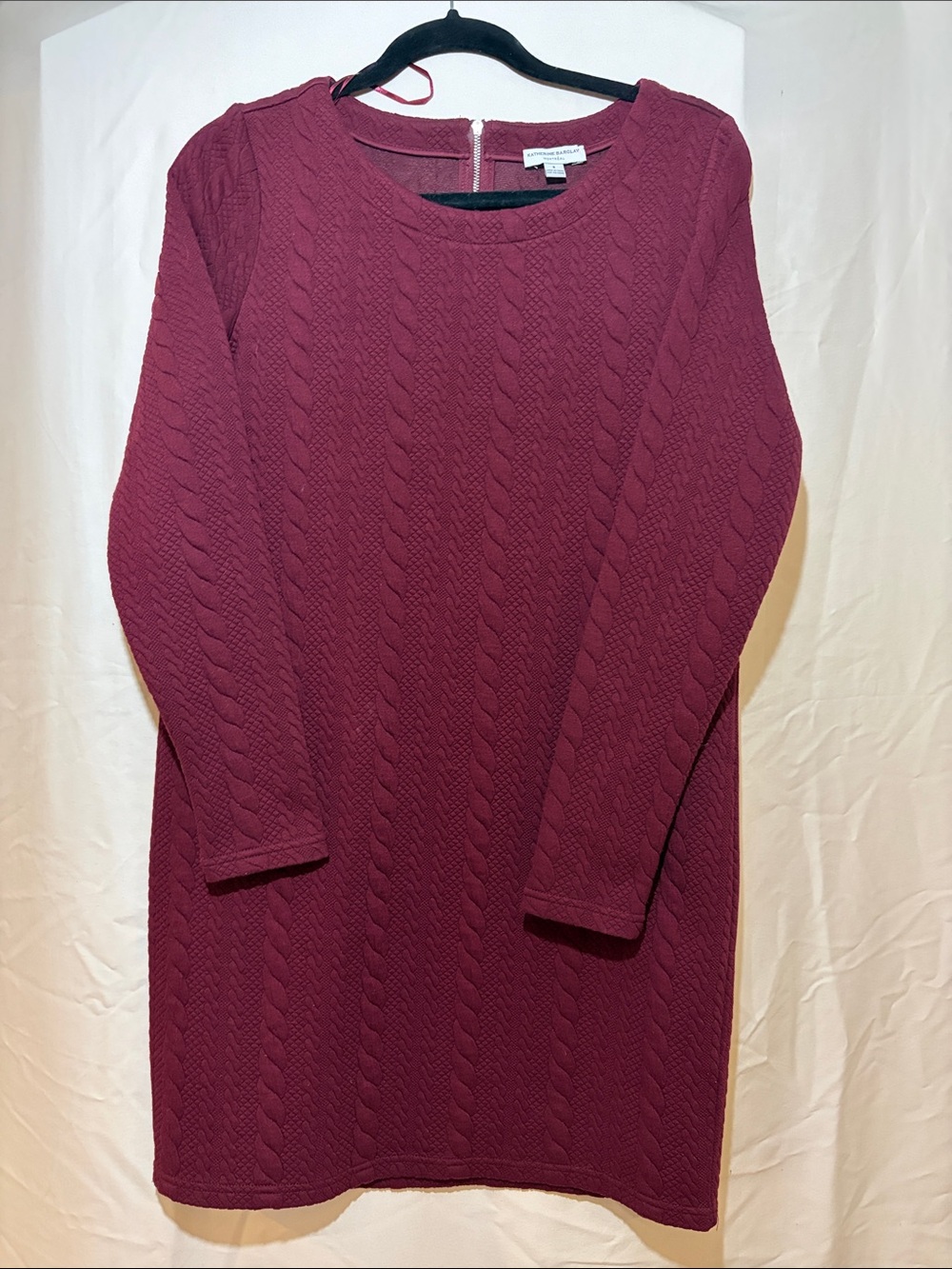Katherine Barclay Cable Knit Long Sleeve Dress - Burgundy